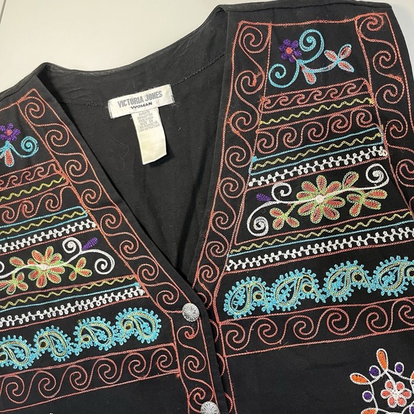 Vtg Victoria Jones Vest 3X Floral Embroidered  Whimsical Artsy Colorful Butterfl - Picture 2 of 7
